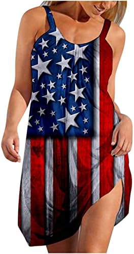 HOXINE 4. jula Ljetne sakete za žene Casual Boho haljina na plaži u USA zastava Stars Striped Print Center