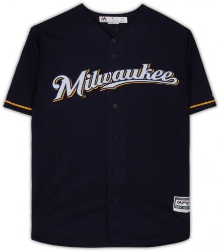 Christian Yelich Milwaukee Brewers Autographing Blue Majestic replika dressey - autogramirani MLB dresovi