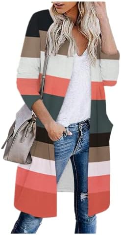 Ženski lagani dugi džemper s otvorenim prednjim prugastom blokom dugih rukava s dugim rukavima jesen mekan