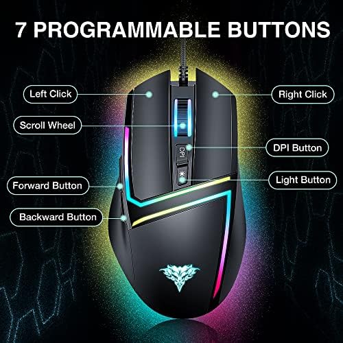 BENGOO žičani miš za igre, miš za PC računare USB miš sa 6 RGB LED režima, visoko precizan 6 podesivi DPI