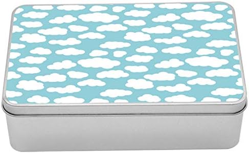 Metalna kutija u Ambesonne Blue Sky, repetitivni crtikolorski oblaci Fluffy Crtani stil uzorak jednobojni, višenamjenski pravokutni limenki kontejner sa poklopcem, 7,2 x 4,7 x 2,2 , blijedo tirkiz i bijeli