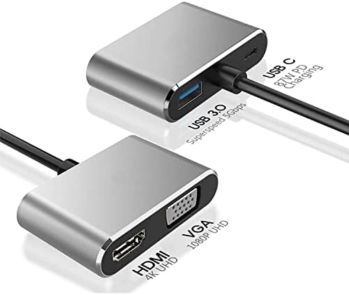USB C do HDMI VGA-a adapter, USB tip C 4 u 1 čvorište do 4K HDMI / VGA / USB3.0 / PD, kompatibilan sa MacBook