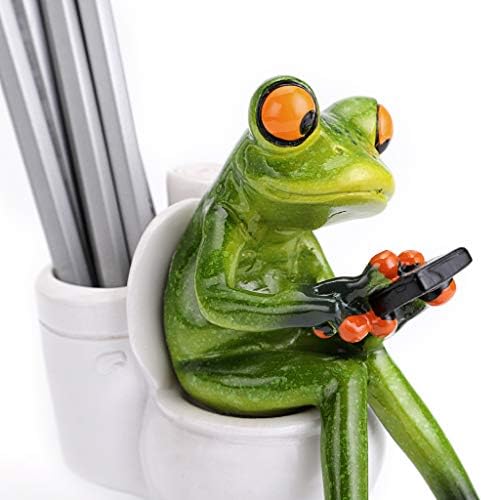 JUXYES Resin Creative 3D Craft Frog figurica Statue držač za olovke, smiješna zelena žaba šalje poruke na