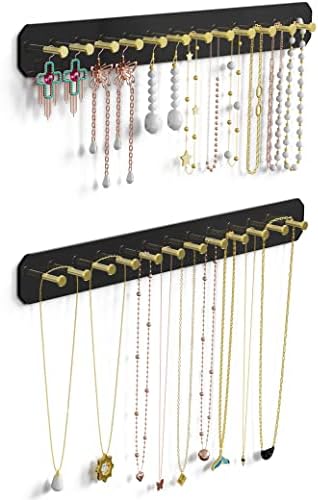 Nihome organizatori visećeg nakita, zidni akrilni držač nakita Organizator ogrlice za naušnice sa 24 zlatne okrugle kuke, viseći držač ogrlice stalak i za narukvicu, ključ - Crni, 2pk