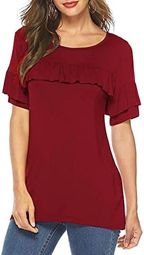 Ženski ljetni vrhovi trendi Volani kratki rukav tunika T-Shirt Casual meke labave osnovne majice okrugli vrat bluze