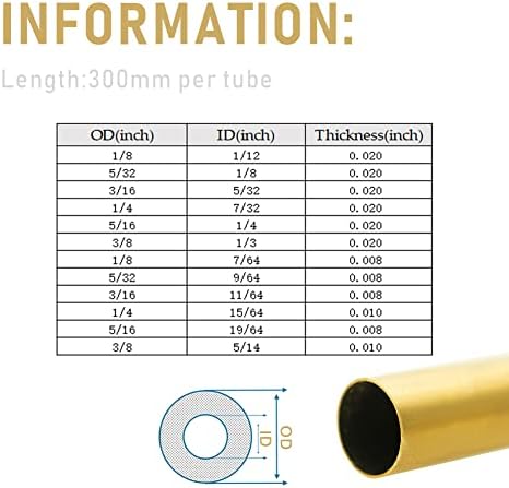 Tynulox 5/32 od mesingane cijevi 0,5 mm zida × 300mm Dužina × 2kom, H62 mesingane cijevi Bešimnu cijev
