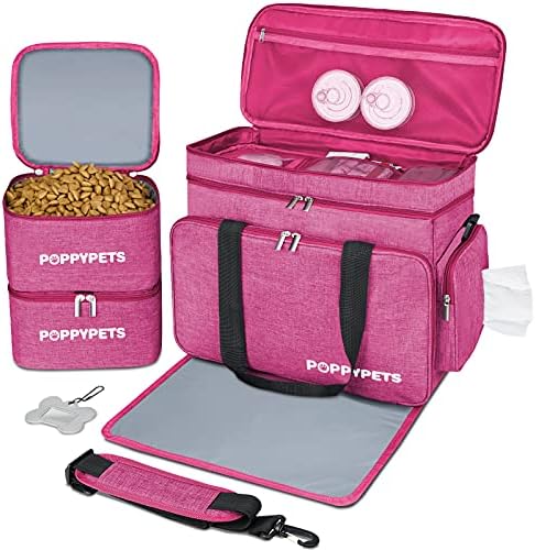 POPPYPETS putna torba za pse sa multifunkcionalnim džepovima, 2 skladišta za pseću hranu, vodootporni podmetač,
