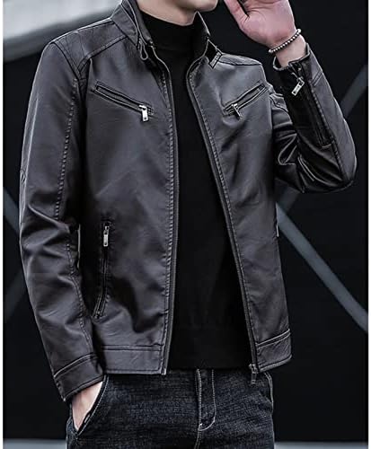 Muški štand ovratnik Bomber Jacket Vintage Umjetna kožna jakna Dugi rukav Zip Up Outwear sport sa džepom