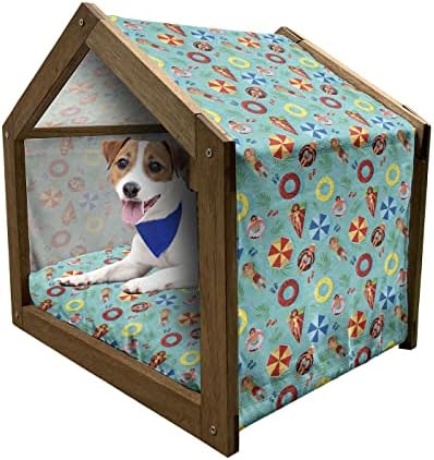 AMBESONNE GREVO Geometrijska kuća sa drvenim pse, harlekinski uzorak s dijamantima izduženi kvadratni oblici,