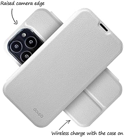 Doupi FlipCase za iPhone 13 Pro leatherette Magnet Book Style zaštitni poklopac za zaštitu ekrana, bijeli