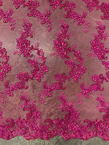 Cristina vruće ružičasti poliesterski cvjetni vez sa šljokicama na mrežastoj Čipkastoj tkanini pored dvorišta za haljine, vjenčanje, djeverušu, maturu - 10076