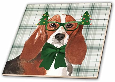 3drose Božić Basset Hound i zeleni karirani Božić za ljubitelja pasa-pločice