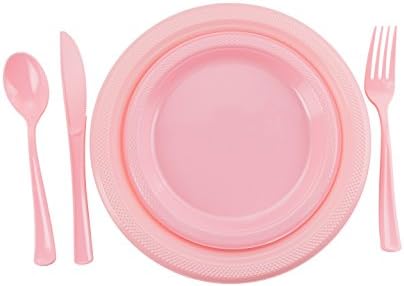 350 kom Za jednokratnu upotrebu posuđa Combo paket uključuje: 50 9 Pink Plastic tanjiri za večeru | 50 7& # 34; plastike predjelo ploče |50 plastičnih čaša | 50 papirne salvete | 50 plastike pribor za jelo kašike viljuške & noževi
