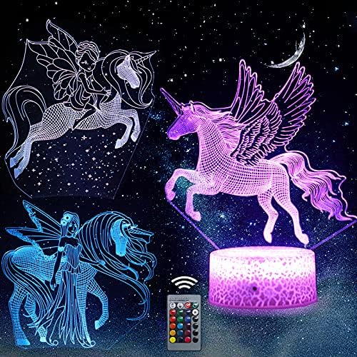Gymwebeek 3d unicorn Night Light pokloni 3 Patterns Decor noćna svjetla za dječiju sobu s daljinskim upravljačem & amp; Smart Touch 7+16 promjena boja, Zatamnjeni Unicorn Pegasus Halloween N rođendanski poklon igračke za djevojčice