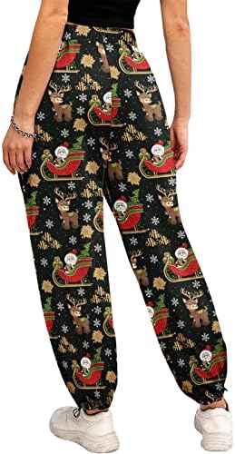 Žene Dukseri za božićne printere rastezanje visokog struka na širokim pantalonama za noge Reobareti utovarivanje