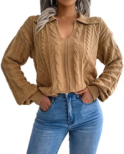 Ženski džemperi za jesen i zimske poklone V-u obliku rever u obliku prženog tijesta Twist Stripe pletenje pulover Top džemper