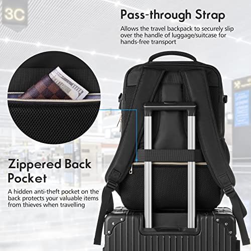 MOMUVO veliki putni ruksak za žene, ruksak za nošenje odobren od leta, vodootporan protiv krađe veliki ležerni dnevni ruksak Školska torba Fit 17 inčni Laptop sa USB priključkom za punjenje, Crni