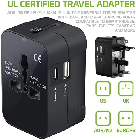 Putni USB Plus Međunarodni Adapter za napajanje kompatibilan sa Micromax Q301 za Svjetsku snagu za 3 uređaja USB TypeC, USB-a za putovanje između SAD / EU / aus / NZ / UK / CN