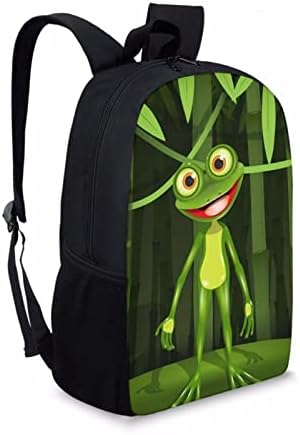 Uniceu Funny Cartoon Frog Print 17 inčni lagani platneni dan za školsku putovanja, Kid tinejdžeri modne školske torbe