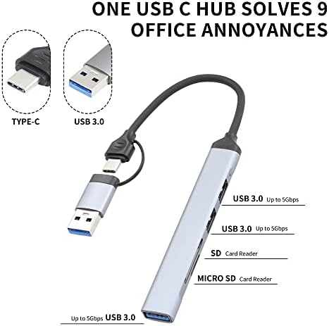 RIIEYOCA USB C Hub,USB C na USB Multiport Adapter,5 u 1 Dongle USB-C na USB 3.0, čitač Sd/TF kartica i 2