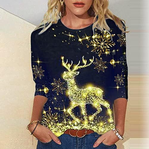 Ženski svakodnevni božićni print o vratnim vrhovima dugih rukava okrugli vrat kratki košulja tiskane labave