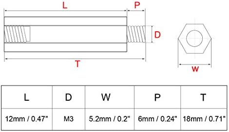 uxcell 60pcs m3 12 + 6 mm ženski muški navoj mjedeni šesterokutni odsječak vijci PCB stup