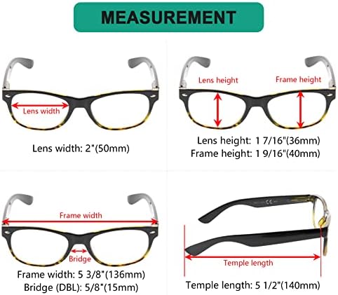 Okažite naočale za oči Liketic 80 za žene 5 pakovanja Crno-kornjače Okvir COARTOISE +2,25