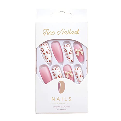 24kom Pink Leopard print lažni Nail full Cover kovčeg duga presa na noktima sa lepkom za žene i devojke