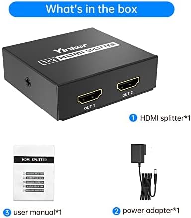 Yinker 4K HDMI razdjelnik 1 u 2 napolje, 4K@30Hz 1X2 HDMI razdjelnik za dva monitora Distributer sa duplim