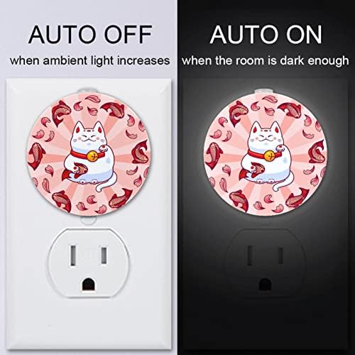 2 paketa Plug-in Nightlight LED Night Light Japan Cartoon Lucky Cat Catch Catch Catch Pink šaran sa senzorom