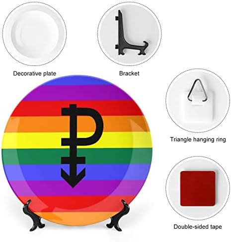 Panseksualna zastava LGBT Pride Vintage Dizajn kosti Kina Decor ploča sa postoljem okrugla ukrasna ploča