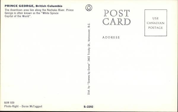 Prince George, Britanska Kolumbija Prince George BC Kanada originalna Vintage razglednica