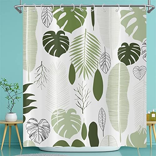 Toengs Green listove tuš zavjesa, tropske palmine listove zastove za tuširanje za kupatilo Sažetak postrojenja