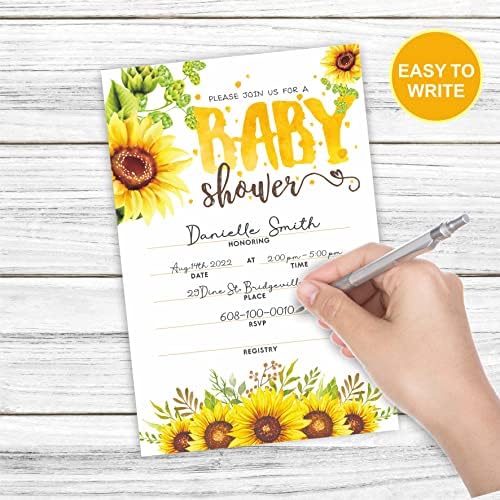 DYIRBIIY Sunflower Baby Shower paket pozivnica, pozivnice, karte za tombolu za pelene i kartice za zahtjev