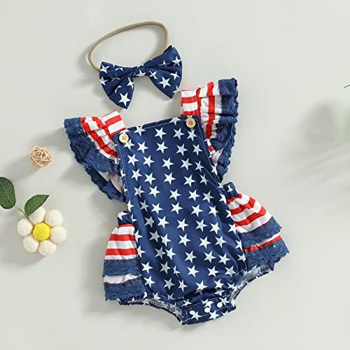 Urška 4. srpnja Djevojčica odijela BUBBLE ROMPER haljina Američka zastava Onesie bez rukava Moj prvi četvrti