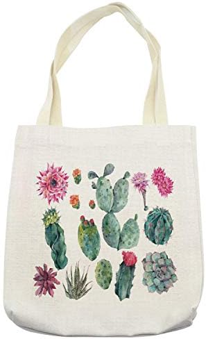 Ambesonne torba za prirodu, pustinjska Botanička biljna biljka u stilu crtanog filma cvijet kaktusa sa šiljcima