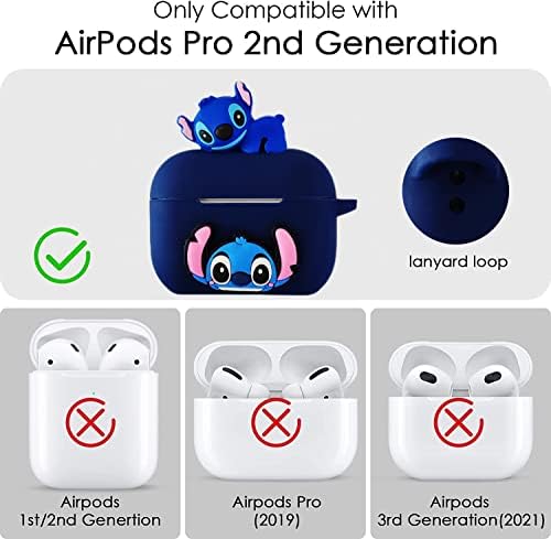 Stitch Cartoon futrola za Apple Airpods Pro 2, 8 u 1 Dodatna oprema Postavite zaštitni poklopac, 3D anime