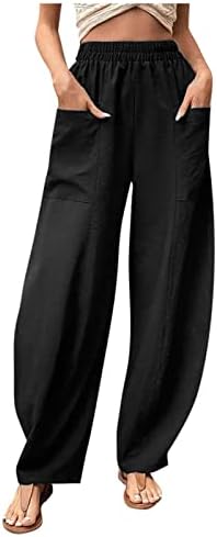 NDVYXX lanene pantalone za žene Casual elastični struk štampane pantalone sa širokim džepovima 2023 Summer
