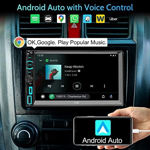 Dvostruki din auto Stereo sa glasovnom kontrolom Apple Carplay&Android Auto,7 inčni HD LCD ekran osetljiv