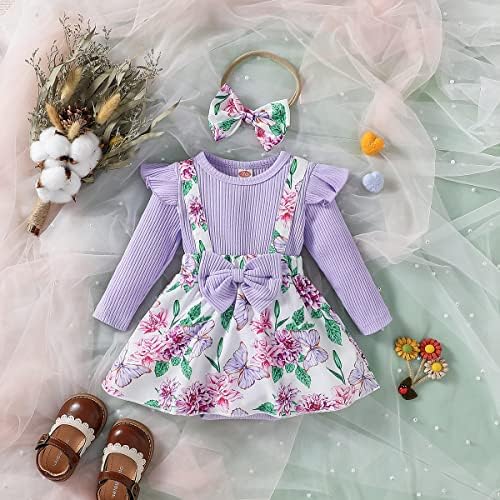 Haokaini Baby Girl Odjeća novorođene haljine s dugim ruffle rukavima cvjetni suknji za suknje ukupno dojenčad