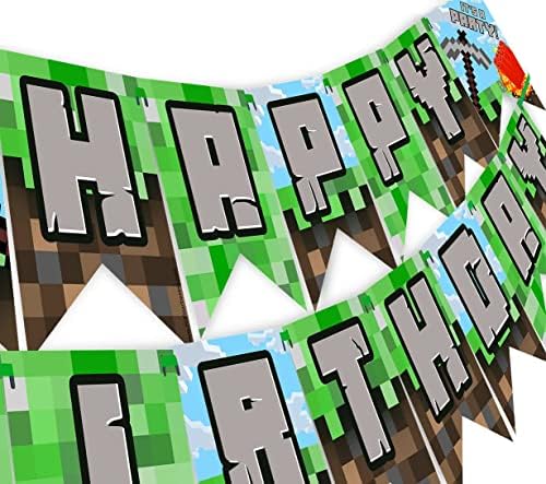 Gaming Pixel Blast Happy Rođendan Baner - PIXEL PARTY DOBAVLJAČ - Rudarske zabave - eksplozija