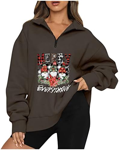 Ženske prevelike polovine Zip up džemper gnome grafički božićni plus pulover labave ležerne vrhove dugih