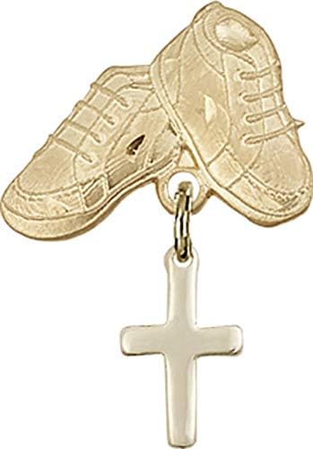 Jewels Obsession Baby Badge sa šarmom i iglom za dječje čizme / 14k Zlatna značka za bebe sa šarmom Za krst