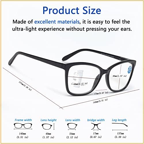 Yijia-Young Progressive Multifokalne naočale za čitanje Plavo blokiranje svjetla s opružnim šarkama, čitačima
