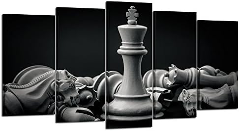Kreative Arts-Blak i bijeli kralj i Vitez šaha Setup na platnu zid Art slike 5 komada slike grafike Poster