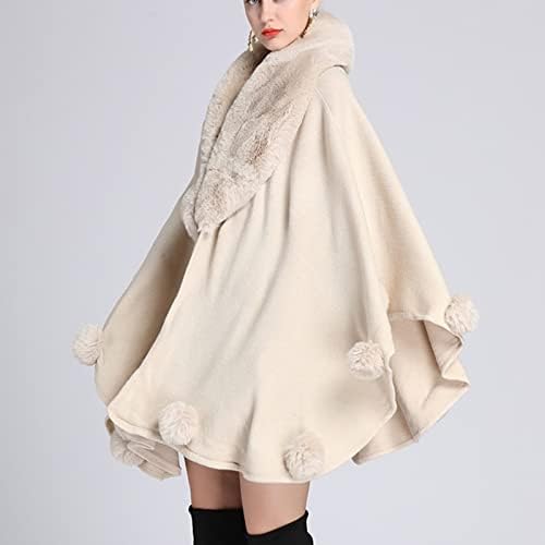 Narhbrg topla vuna Poncho Cape Cardigan za ženski kaput od umjetnog krznenog kaputa Cloak Cape šal džemper