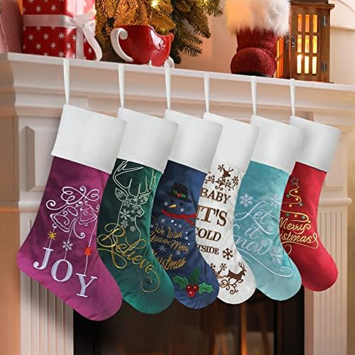 Senneny paket od 6 luksuznih baršunastih božićnih čarapa, kvalitetno vezene uzorke Xmas bojnice veliki,
