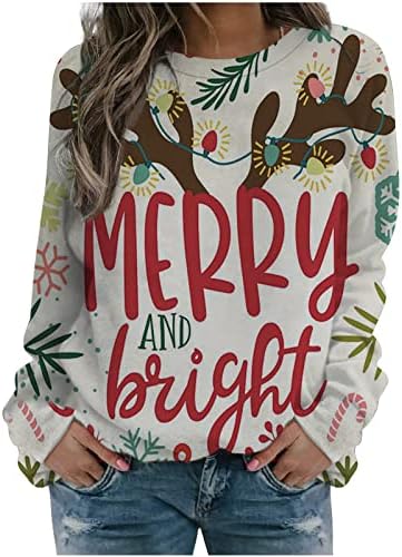 Duksevi za žene Božićne majice Slatka Dressy Crew Crt Cull bluza i vrhovi labavi povremeni Tunni dugih rukava