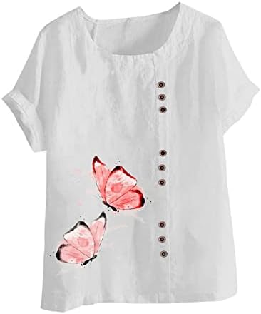 Žene plus veličine pamučne posteljine vrhovi modne cvjetne tiskane kratkog rukava majica majica labavi pričvršćeni