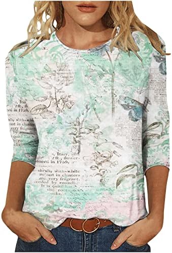 Žene 3/4 rukava vrhovi na vrhu cvjetnog pisma ispisane bluze okrugle vrat modne majice 2023 Proljetna ljetna